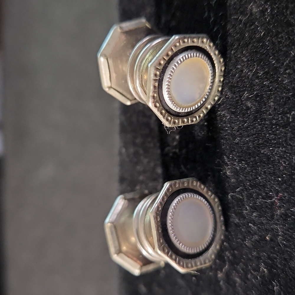 Vintage Snap Link Brand Black Celluloid Mother of Pearl Snap Link Cuffli…